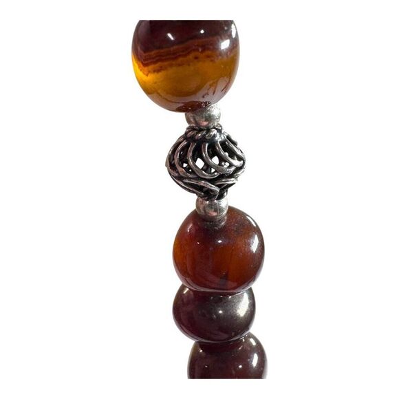 Vintage Sterling Lucite Brown Beaded Necklace Silver Leaf Pendant & Hook Clasp - Picture 7 of 10